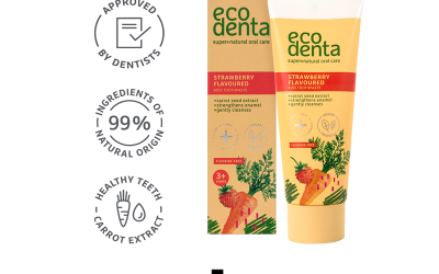 ECODENTA Strawberry flavoured toothpaste for kids, 3+ y.o. 75ml