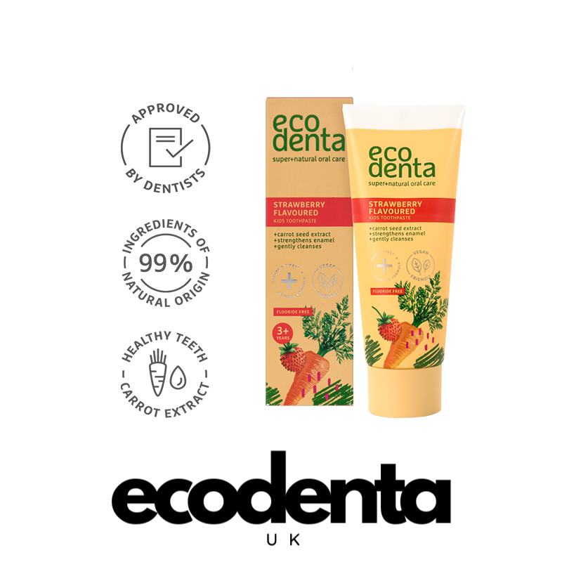ECODENTA Strawberry flavoured toothpaste for kids, 3+ y.o. 75ml